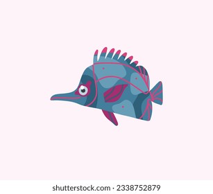 Hand drawn vector abstract cartoon marine underwater set of cute ocean color fishes. Fish characters concept for funny kids design. Flat cartoon sea fish vector design isolated on color background.