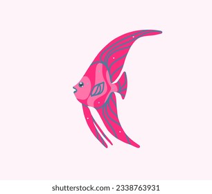 Hand drawn vector abstract cartoon marine underwater set of cute ocean color fishes. Fish characters concept for funny kids design. Flat cartoon sea fish vector design isolated on color background.