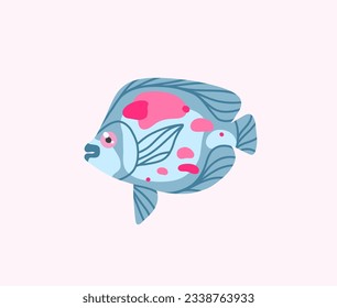 Hand drawn vector abstract cartoon marine underwater set of cute ocean color fishes. Fish characters concept for funny kids design. Flat cartoon sea fish vector design isolated on color background.
