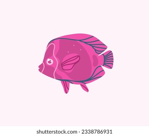 Hand drawn vector abstract cartoon marine underwater set of cute ocean color fishes. Fish characters concept for funny kids design. Flat cartoon sea fish vector design isolated on color background.