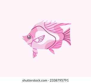 Dibujo manual vectorial abstracto dibujos animados marinos subacuáticos de peces lindos de color océano. Concepto de personajes de pescado para diseño de niños divertidos. Dibujo plano de diseño de vectores de peces marinos aislados en fondo de color
