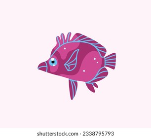 Hand drawn vector abstract cartoon marine underwater set of cute ocean color fishes. Fish characters concept for funny kids design. Flat cartoon sea fish vector design isolated on color background.
