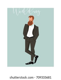 Hand drawn vector abstract cartoon wedding groom illustration element isolated on blue background