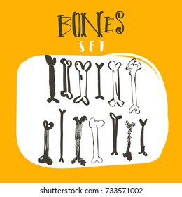 Hand drawn vector abstract cartoon Happy Halloween illustrations collection set with different freehand bones decoration elements isolated on white background