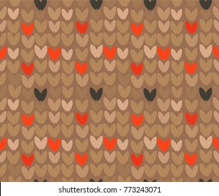Hand drawn vector abstract cartoon Merry Christmas and Happy New Year holidays brown ornamental knitted seamless pattern design element.
