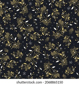 Hand drawn vector abstract Christmas berries seamless pattern. Tender Christmas illustration.