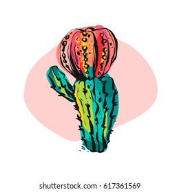 Hand drawn vector abstract collage graphic cactus plant isolated on white background.