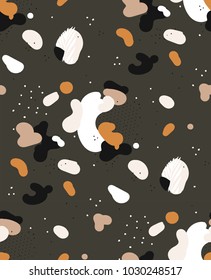 Hand drawn vector abstract creative graphic artistic illustrations seamless collage pattern with abstract dots shape tribal mottif isolated on black background.
