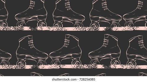 Hand drawn vector abstract creative illustration seamless pattern with graphic rollers in pastel colors isolated on black background.