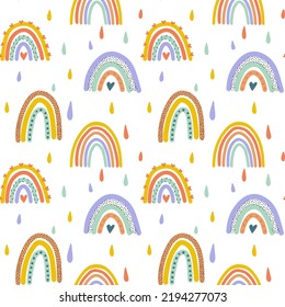 Hand drawn vector abstract doodle patterns. Creative kids texture for fabric, wrapping, textile, wallpaper, apparel. Rainbow, stripes, dots, rain drops, brush strokes.