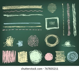 Hand drawn vector abstract elements. Line, dots, doodles and stains. Rough strokes. Stylish modern design. Chalk and pencil.