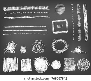 Hand drawn vector abstract elements. Line, dots, doodles and stains. Rough strokes. Stylish modern design. Chalk and pencil.