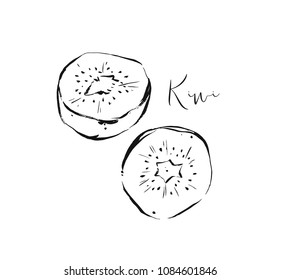 Hand drawn vector abstract exotic tropical kiwi fruit ink textured illustrations sketch drawing collection set isolated on white background.Healthy lifestyle concept.