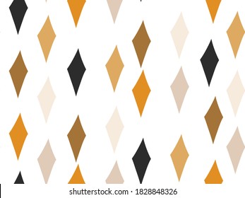 Hand drawn vector abstract flat stock graphic icon illustration sketch seamless pattern with simple collage shapes rhomb in autumn gold colors isolated on white background