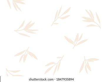 Hand drawn vector abstract flat stock graphic icon illustration line art seamless pattern with branch and flowers, mystic and simple collage shapes isolated on white background