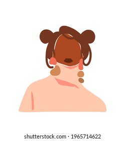 Hand drawn vector abstract flat graphic contemporary aesthetic fashion illustration with bohemian,modern african american female portrait in simple trendy minimal style isolated on pastel background