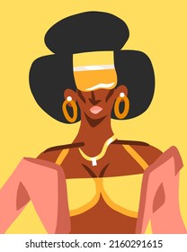 Hand drawn vector abstract flat stock modern graphic illustration character of young happy retro vintage disco african american girl roller skating,90 vintage avatar concept,retro vector people design