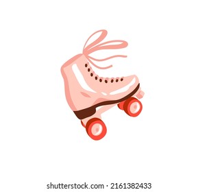 Hand Drawn Vector Abstract Flat Stock Modern Graphic Illustration Retro Vintage,pink, Disco Roller Skate Shoe,90 Vintage Print Concept,retro Vector People Design.Isolated Vector Roller Skater.