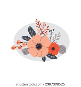 Hand drawn vector abstract floral illustration with red anemone flowers isolated on white background