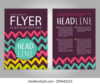 Hand  drawn vector abstract flyer / book / brochure / magazine / booklet design template with geometric brash / chalk backgrounds. Concept creative grunge illustration. Texture with triangles.