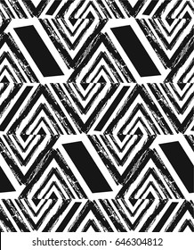 Hand drawn vector abstract freehand textured seamless pattern collage with zebra motif,organic textures,triangles isolated on black background.Wedding,save the date,birthday,fashion decoration