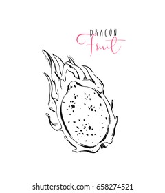 Hand drawn vector abstract freehand textured illustration with exotic tropical dragon fruit or pitaya isolated on white background