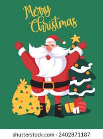 Hand drawn vector abstract fun Merry Christmas time cartoon illustrations greeting cards