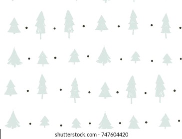 Hand drawn vector abstract fun Merry Christmas time cartoon freehand illustration seamless pattern with vintage retro Christmas trees forest isolated on white background