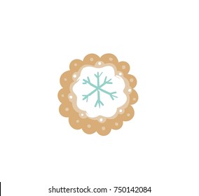 Hand drawn vector abstract fun Merry Christmas time cartoon illustration card with baked gingerbread cookie round shape isolated on white background.