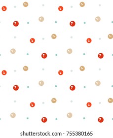 Hand drawn vector abstract fun Merry Christmas time simple polka dots seamless pattern isolated on white background.