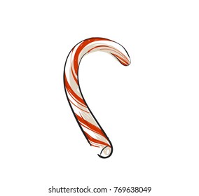 Hand drawn vector abstract fun Merry Christmas time cartoon doodle rustic festive illustration icon with cute holiday candy cane isolated on white background.