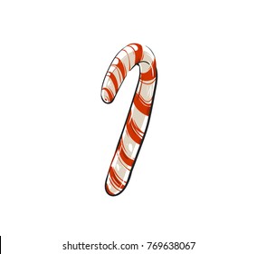 Hand drawn vector abstract fun Merry Christmas time cartoon doodle rustic festive illustration icon with cute holiday candy cane isolated on white background.