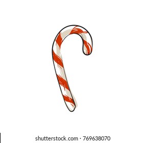 Hand drawn vector abstract fun Merry Christmas time cartoon doodle rustic festive illustration icon with cute holiday candy cane isolated on white background.