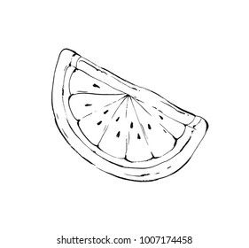 Hand drawn vector abstract graphic summer time ink drawing sketch of watermelon swimming pool float buoy isolated on white background.