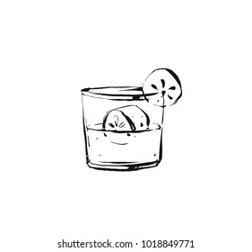 Hand drawn vector abstract graphic artistic cooking ink sketch illustration drawing of cocktail drink in glass isolated on white background.