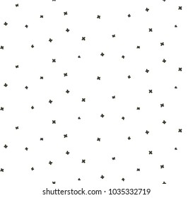 Hand drawn vector abstract graphic scandinavian freehand textured modern little cross seamless pattern isolated on white background.