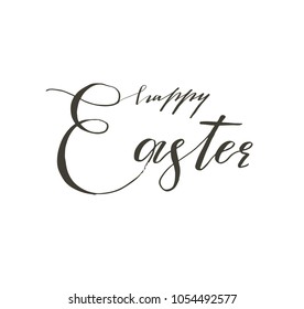 Hand drawn vector abstract graphic scandinavian Happy Easter cute greeting card template with Happy Easter handwritten calligraphy phases text isolated on white background.