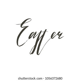 Hand drawn vector abstract graphic scandinavian Happy Easter cute greeting card template with Easter calligraphy lettering phases text isolated on white background.