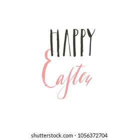Hand drawn vector abstract graphic scandinavian Happy Easter cute greeting card template with Happy Easter calligraphy lettering phases text isolated on white background.