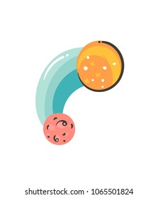 Hand drawn vector abstract graphic creative cartoon illustrations icon with simple galaxy space planets isolated on white background.