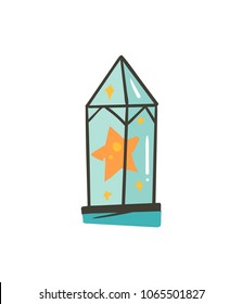 Hand drawn vector abstract graphic creative cartoon illustrations icon with simple stars in glass terrarium isolated on white background.