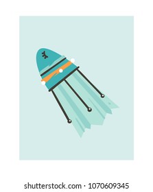 Hand drawn vector abstract graphic creative cartoon illustrations with spaceship rocket isolated on white background.