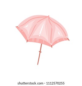 Hand drawn vector abstract graphic cartoon summer time flat illustrations with pink pastel colored beach umbrella isolated on white background