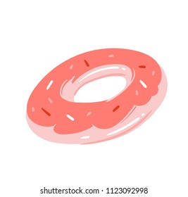 Hand drawn vector abstract graphic cartoon summer time collection flat illustrations with donut rubber swimming pool ring float isolated on white background