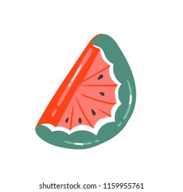 Hand drawn vector abstract graphic cartoon summer time collection flat illustrations with watermelon rubber swimming pool float isolated on white background