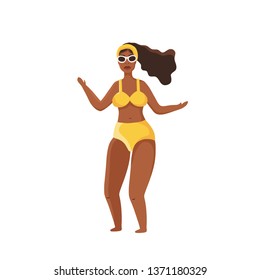 Hand drawn vector abstract graphic cartoon summer time flat illustrations with relaxing girl on white background.