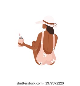 Hand drawn vector abstract graphic cartoon summer time flat illustrations with relaxing girl on white background.