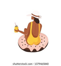Hand drawn vector abstract graphic cartoon summer time flat illustrations with relaxing girl on white background.