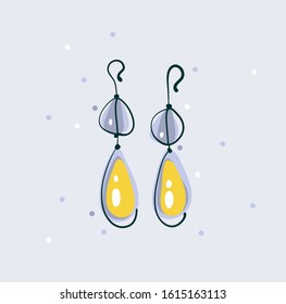 Hand drawn vector abstract graphic illustration with beautiful wedding golden earrings isolatedon white background
