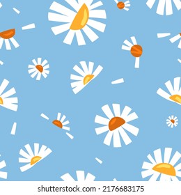 Hand drawn vector abstract graphic clipart illustrations seamless pattern of composition with abstract boho shapes of blossom flower,leaves and chamomile.Modern magic nature design.Botanical garden.